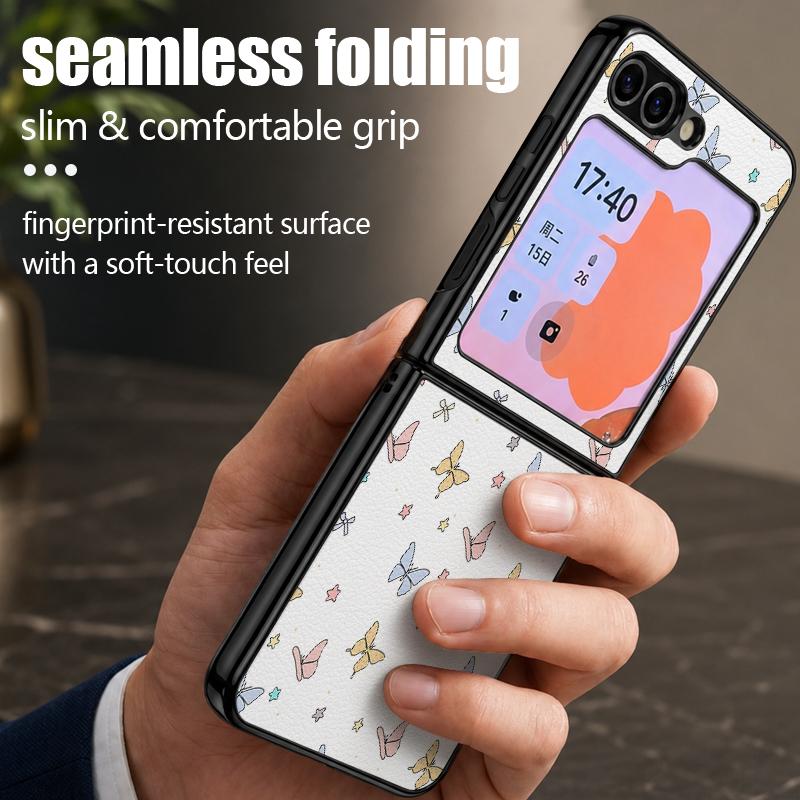 Luxury Butterfly Print Case For Samsung Z Flip 8 7 6 5 Luxury Leather Skin Hard Folding Phone Cover For Galaxy Z Flip8 Flip7 Flip6