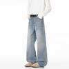 Men's jeans autumn old washed light blue pleated wide legs loose drape American retro trendy trousers