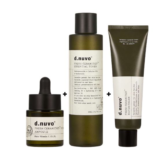 D.Nuvo Fresh Ceramidized Vitamin C Skincare 3-Piece Set (Vitamin C Ampoule 18ml + Essential Toner 200ml + Ceramidized Water Cream 80ml) Fresh Ceramidized Vitamin C Skincare 3-Piece Set