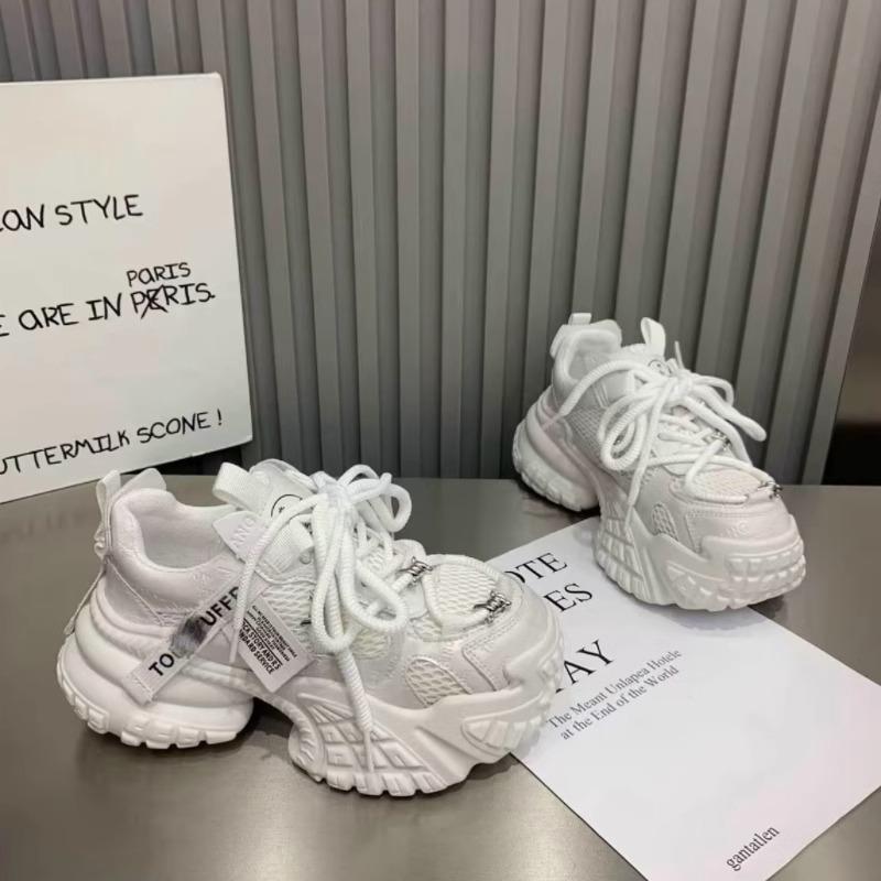 Dad Shoes Women's Ins Super Fire Thick-soled Muffin Straps Heavy Industry Rivets Little White Shoes Casual Shoes Sports Shoes 6cm Women's Shoes