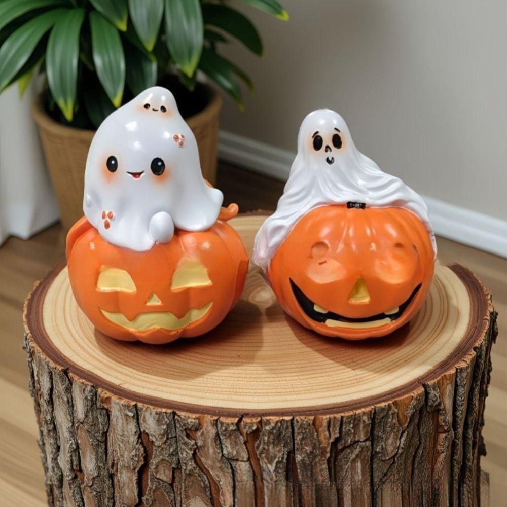 Spooky Pumpkin Halloween Ghost Statue Creative Holding Pumpkin Ghost  Halloween