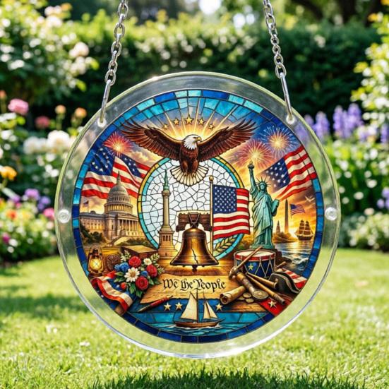 4th of July Acrylic Puzzle Suncatcher, Patriotic Window Hanging Ornament, 250th Anniversary America Sun Catcher Jigsaw Puzzle Kit for Independence Day