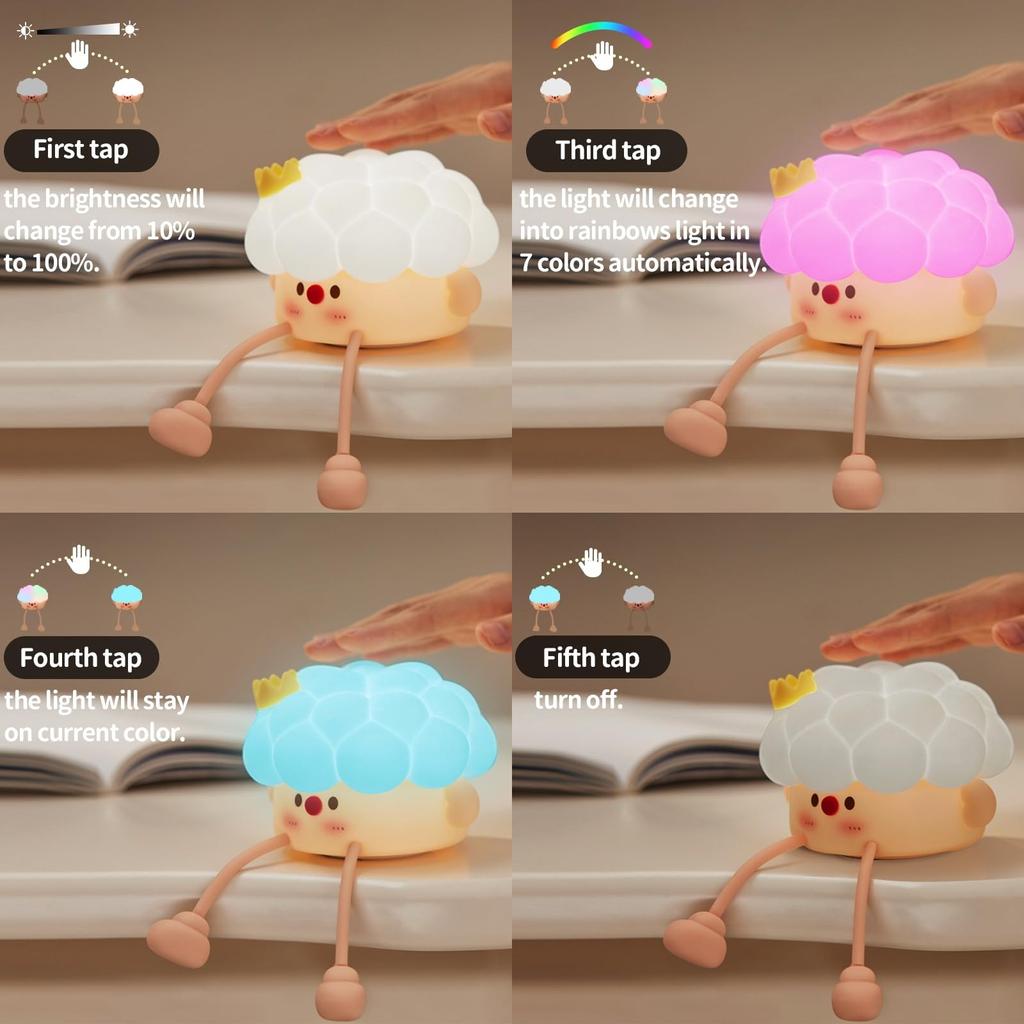 Night Light For Kids Cute Silicone Light Lamp With 7 Colors 3 Dimmable, Night Lamp Nightlight For Room Decor, Portable Cute Lamp For Baby