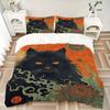 3pcs Black Cat's Journey Print Bedding Set (1 Cover + 2 Pillowcases, Without Inserts), This Printed Bedding Set Is Soft and Comfortable, Sui