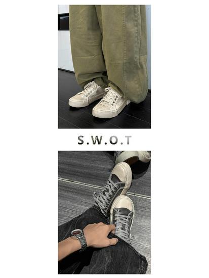 Men's Casual Distressed White Leather Shoes - Lightweight, Soft Sole, Versatile Fashion Sneakers X511