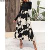 MODIQUE 2025 Spring New Women's Casual Vintage Floral Printing Patchwork Long Dress Ladies A-Line Long Sleeve O-Neck Dress