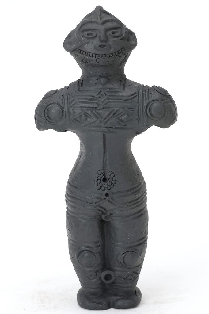 Hollow Clay Figurine in Medium Bisque Handcrafted by an for Protection from Easy and Prosperity (Excavated Hokkaido) (15cm) Replica, Artisan, Evil,