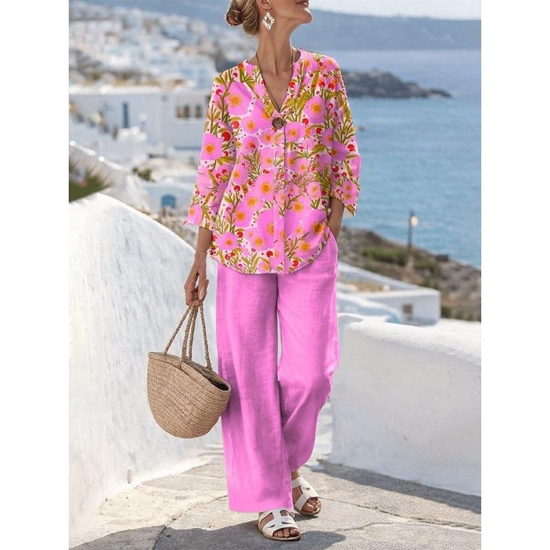 New European and American style sleeveless digital printing wide-leg pants set women's summer casual fashion two-piece set trendy