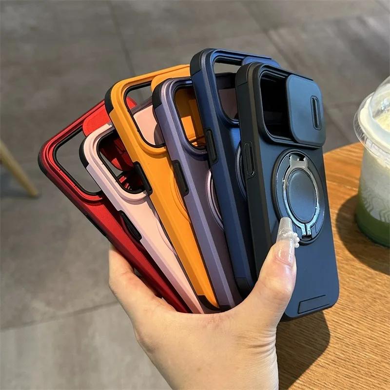 Luxury Magsafe Wireless Charging Case For iPhone 11 16 12 13 14 15 17 Pro Max Plus Magnetic Ring Bracket Camera Protection Cover