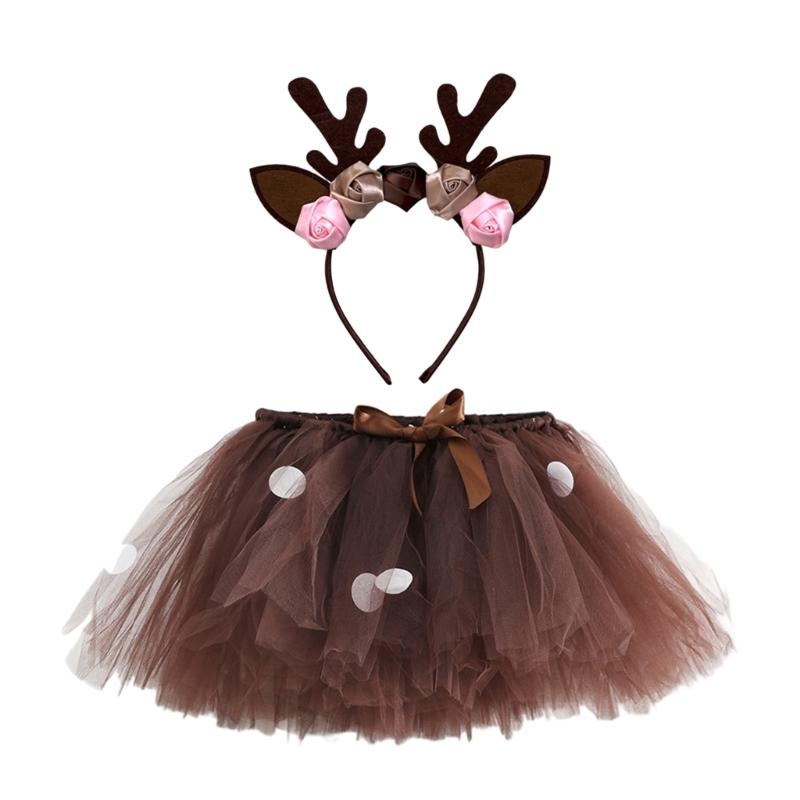 Kids Halloween Dressing up Costume Elk Dressing up Set Elk Ears Headband and Tutu Skirt for Kid Girl Halloween Party