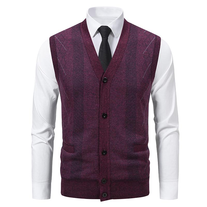

Осенний мужской вязаный жилет без рукавов, кардиган, мужской флисовый свитер, деловой кэжуал, жилет, мужские джемперы, полосатые свитера-жилеты L вино красного