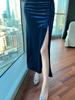 Elegant Gold Velvet Low-Cut Camisole Dress with High-Slit – Perfect for Formal Banquets