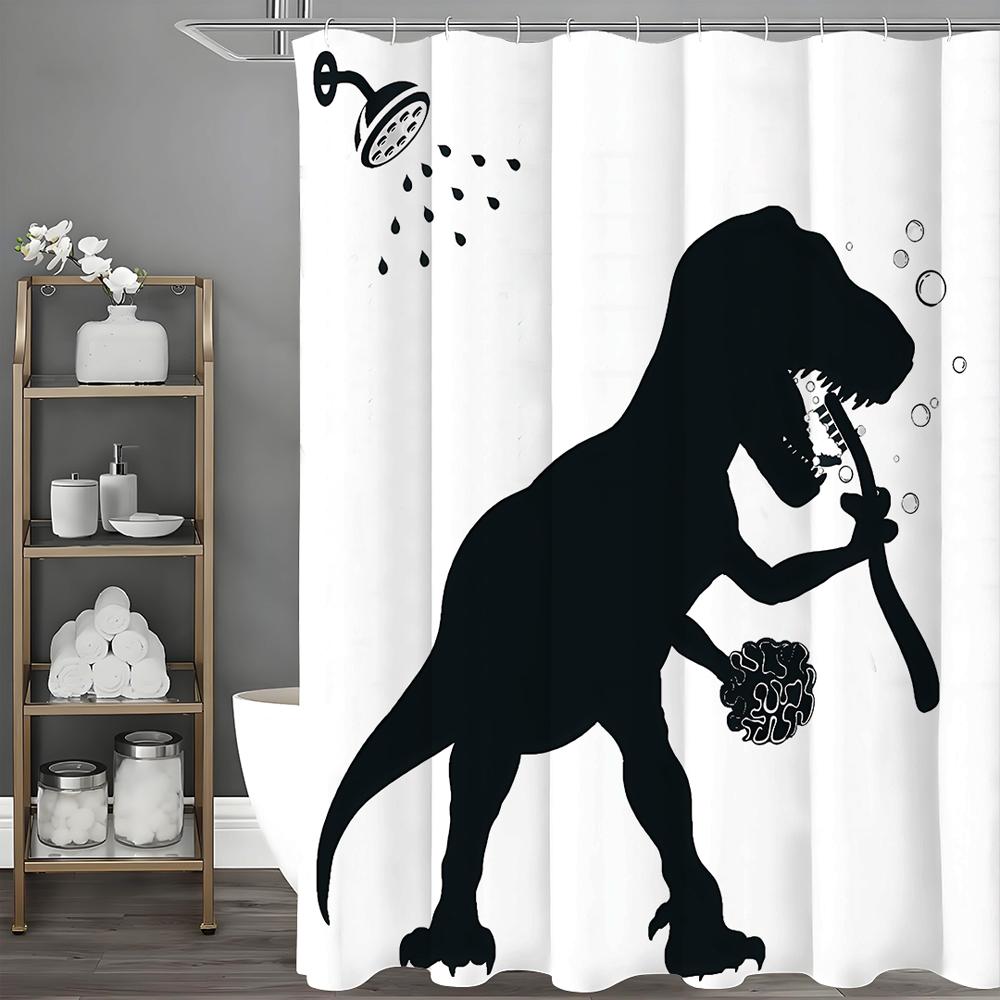 Dinosaur Shower Curtain, Fun Dinosaur, Black And White Cartoon Animal Shadow Bathroom Decorative Shower Curtain