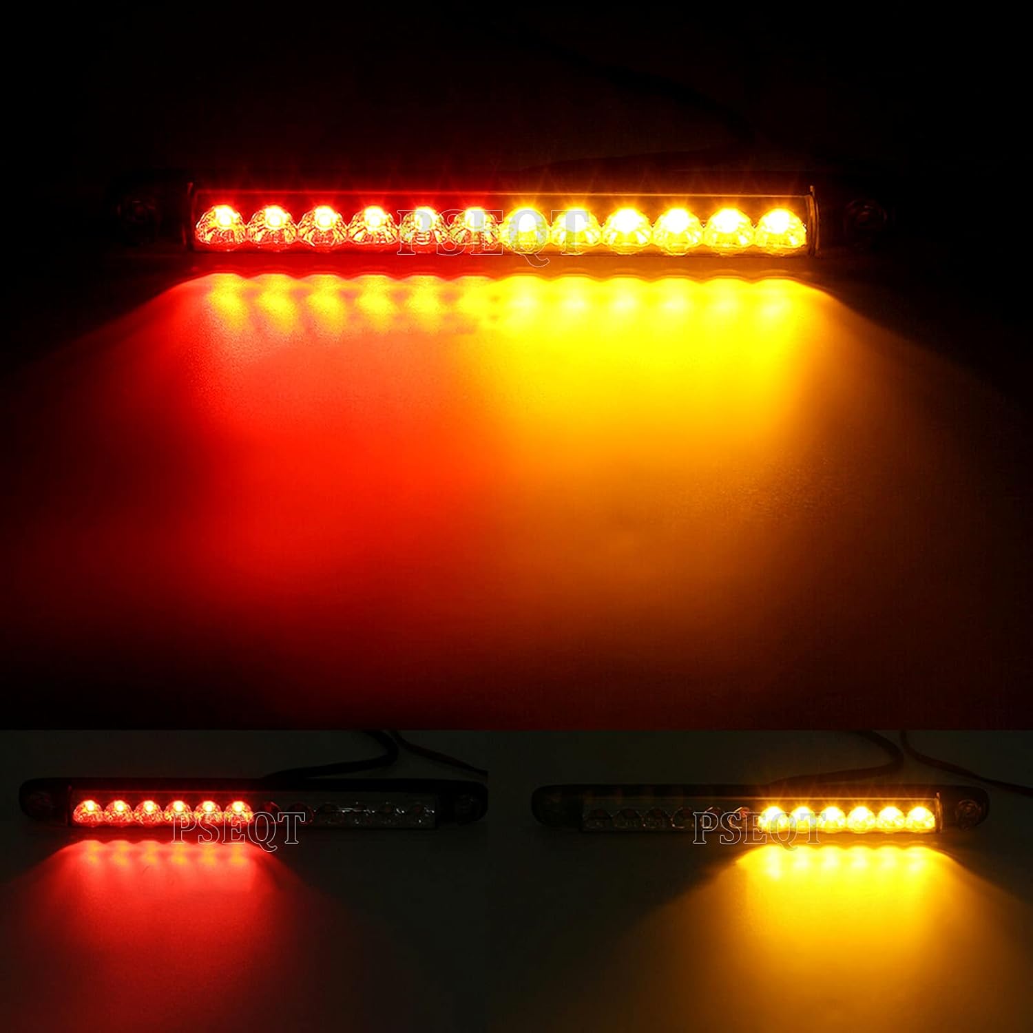 

PSEQT 10 LED Trailer Tail Light Bar + Brake Stop +Turn Signal Lights Assembly Identification Red & Amber Sequential Strobe Strip Light Waterproof