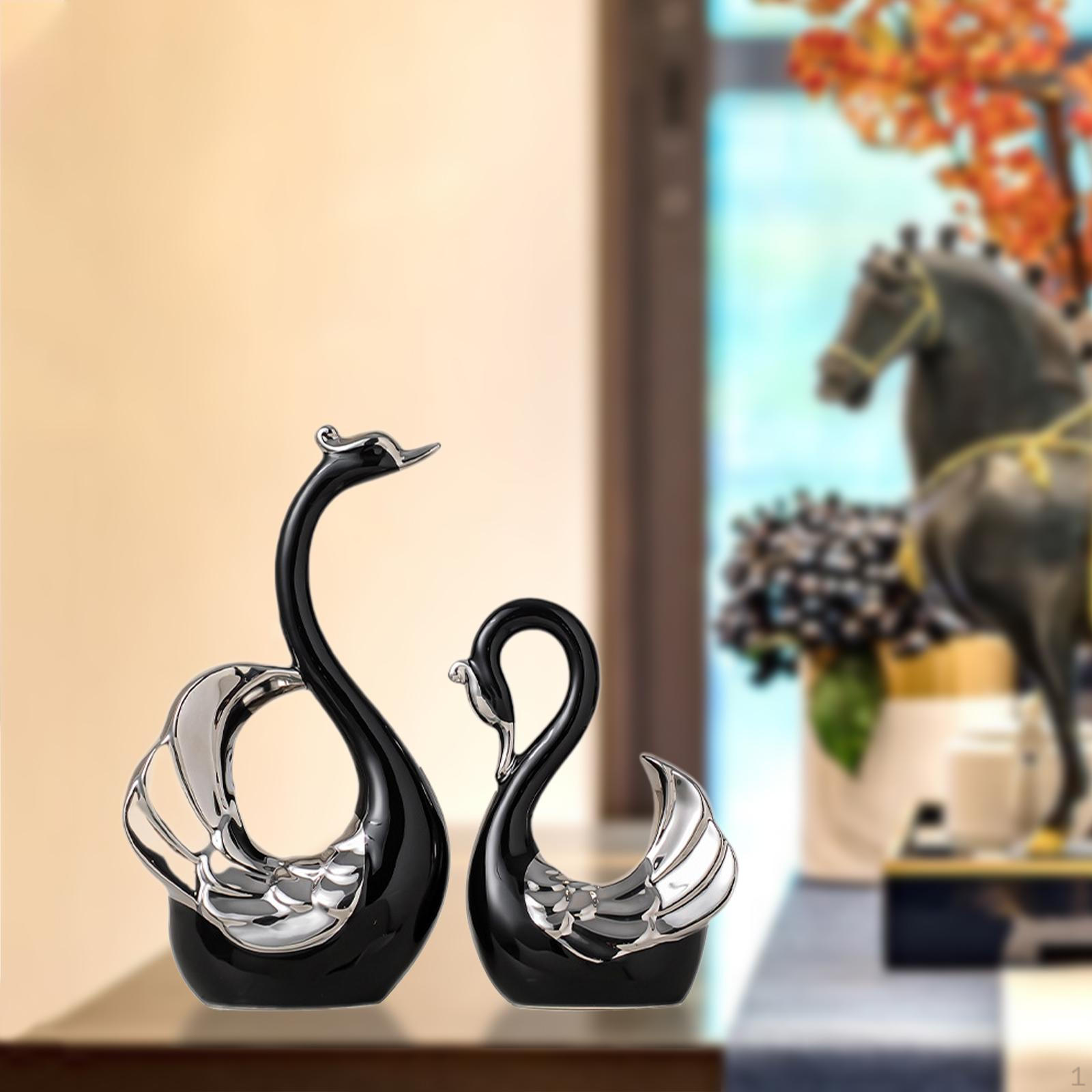 

Керамічна скульптура «Пара лебедів», декор столу, висота 9 і 6,3 дюйма, подарунок до Дня святого Валентина для домашнього декору чорний