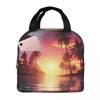 Summer Beach Sunset Palm Tree Design Insulated Lunch Bag for Women Kids Portable Food Boxes Thermal Lunch Box Tote