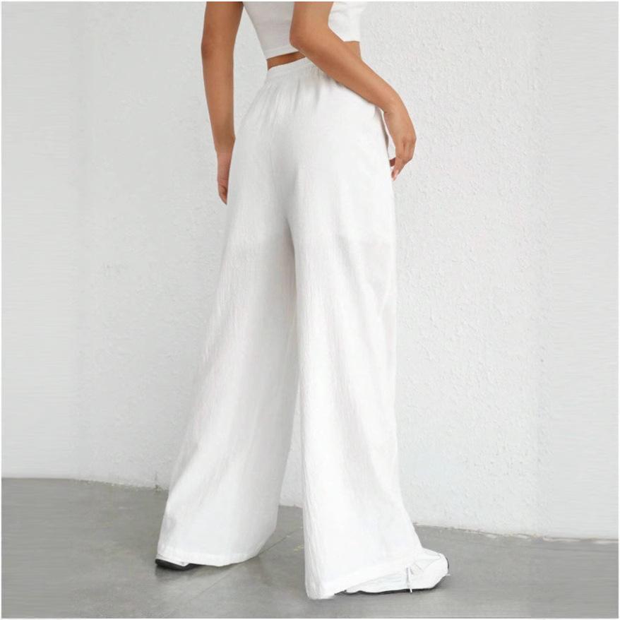 Damen Einfarbig Kordelzug Weitbein Hose Lässig Elastischer Bund Schräge Tasche Hose Für Frühling & Sommer Damenbekleidung