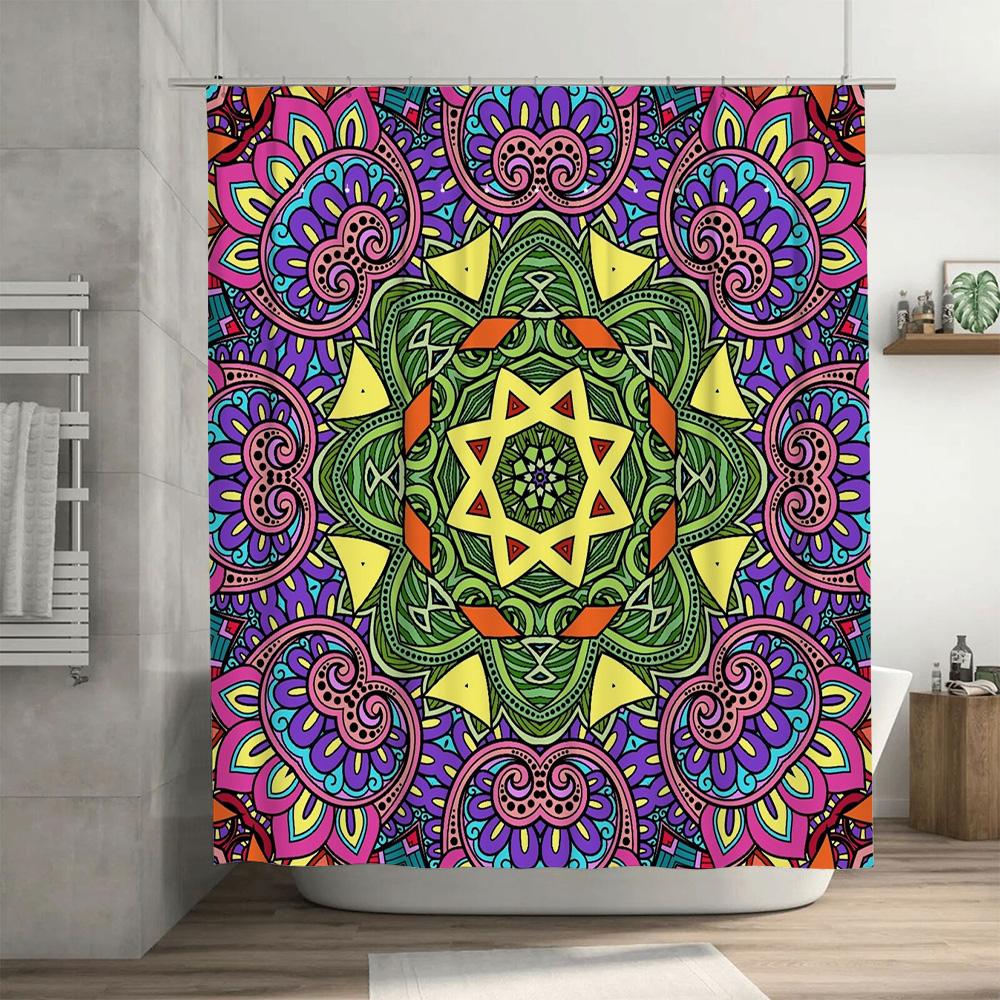 Mandala Shower Curtain Multicolored Floral Pattern For Bathroom Decor In Pink Yellow Purple Green Red Orange Black White 72X84 I