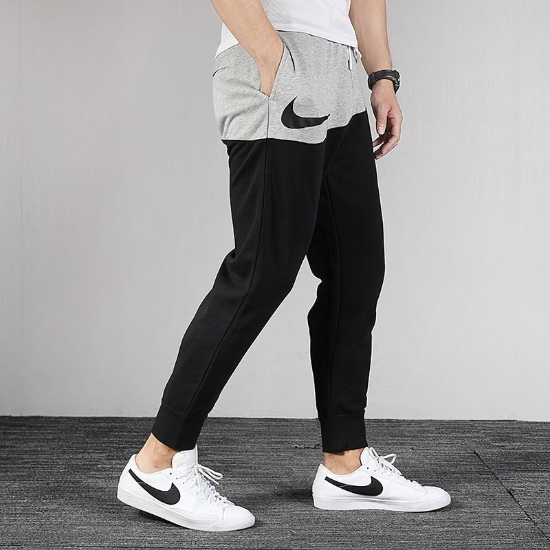 Nike Large Logo Yin Yang Spliced Knit Cuff Casual Sports Trousers Men Bottoms Black Grey BV5298-064