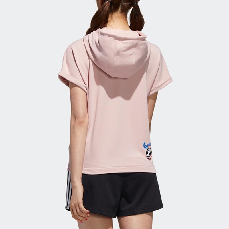 adidas Neo Damen Panda Logo Print Kapuzen Kurzarm T-Shirt Damen Tops Leuchtend-Pink GK1566