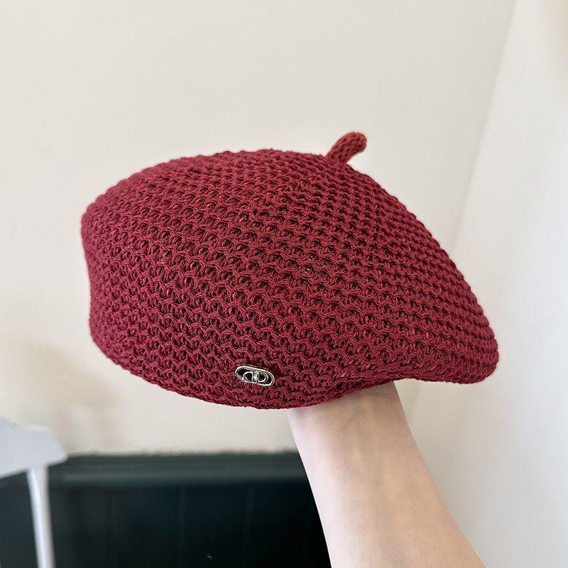 Women's Retro Japanese Style Straw Beret Spring and Summer Breathable Artist Hat Face-Slimming Woven Foldable Straw Hat