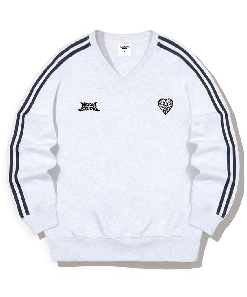 NESPA STUDIO Heart Point Oversized Track V-Neck Sweatshirt 5 Colors [Nspv_6003]