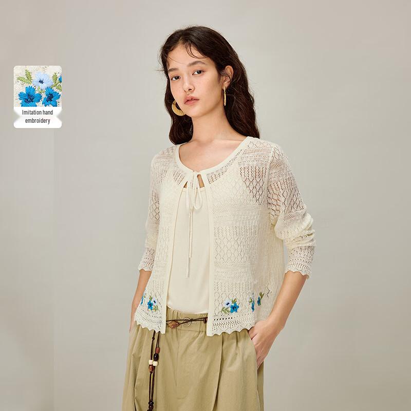 Женский вязаный кардиган INMAN с вышивкой и ажурным узором M