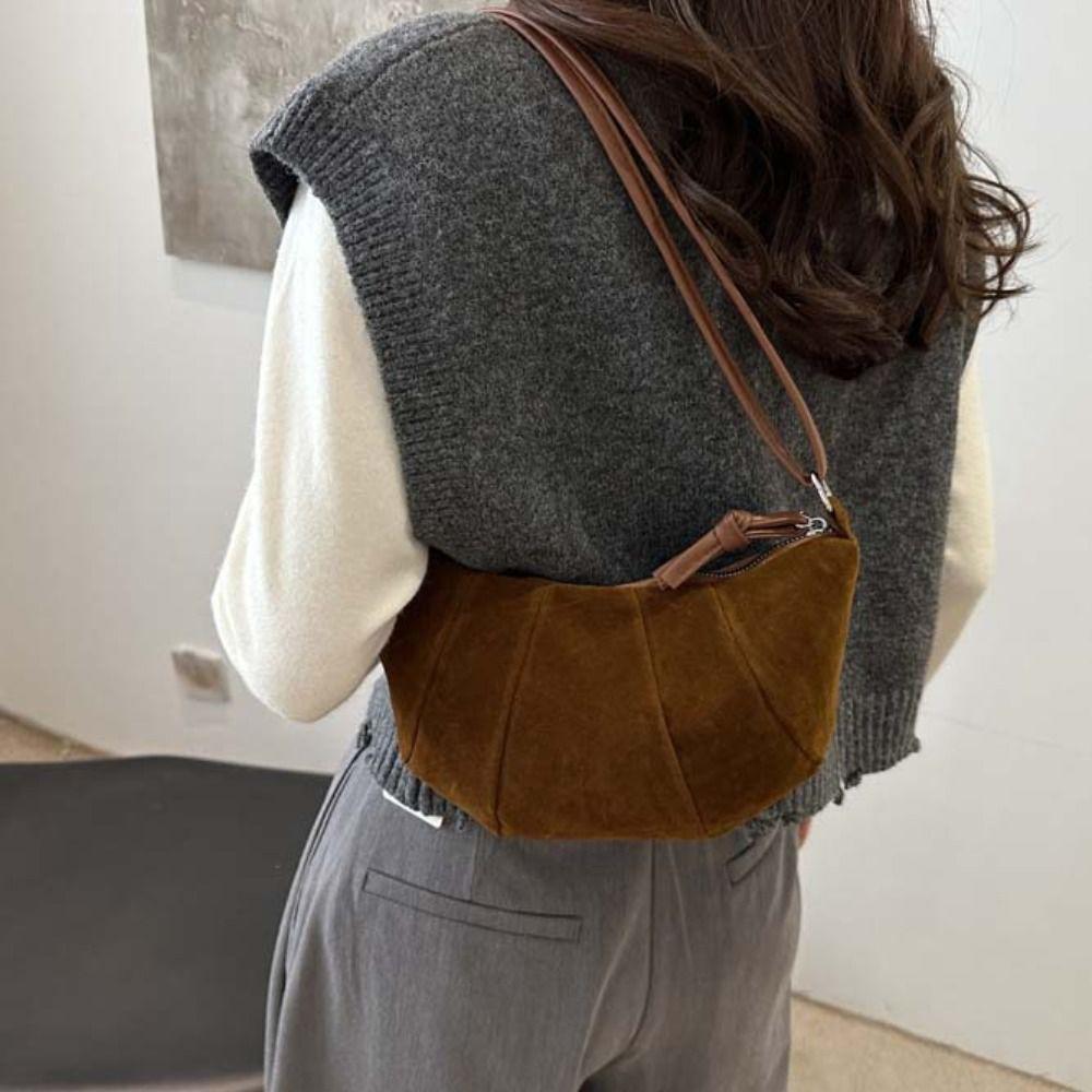 Crossbody Bag Matte PU Dumplings Bag Brown Croissant Shoulder Bag Cute   Gift