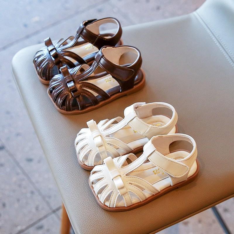 

Детская обувь на мягкой подошве. Летние полые тканые туфли с бантом для маленьких девочек. Нескользящие пляжные сандалии принцессы.