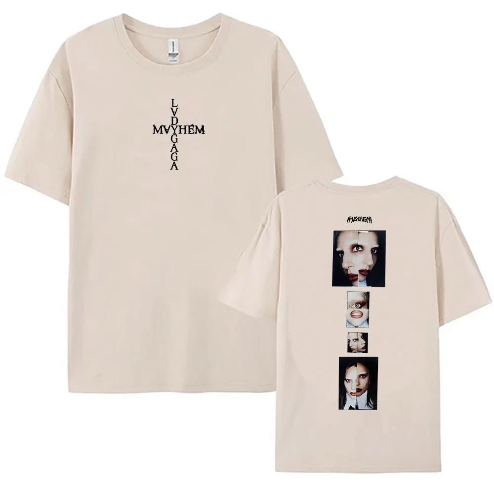 Grungeowe Koszulki Lady Gaga Mayhem Album T-shirt Bawełniana Damska Męska Koszulka z Okrągłym Dekoltem Piosenkarka Letnia Koszulka Nadruk Odzież dla Fanów Prezent