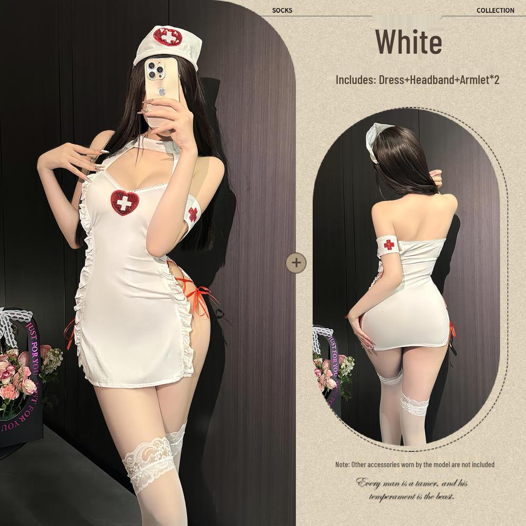 Minigonna a Rete Rosso Fuoco con Laccio Laterale - Lingerie Sexy da Infermiera per Cosplay