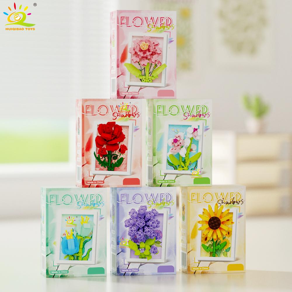 MOC Flower Po Frame Model Micro Building Block Sunflower Rose Mini Diamond Brick Toy for Children Desk Decor.