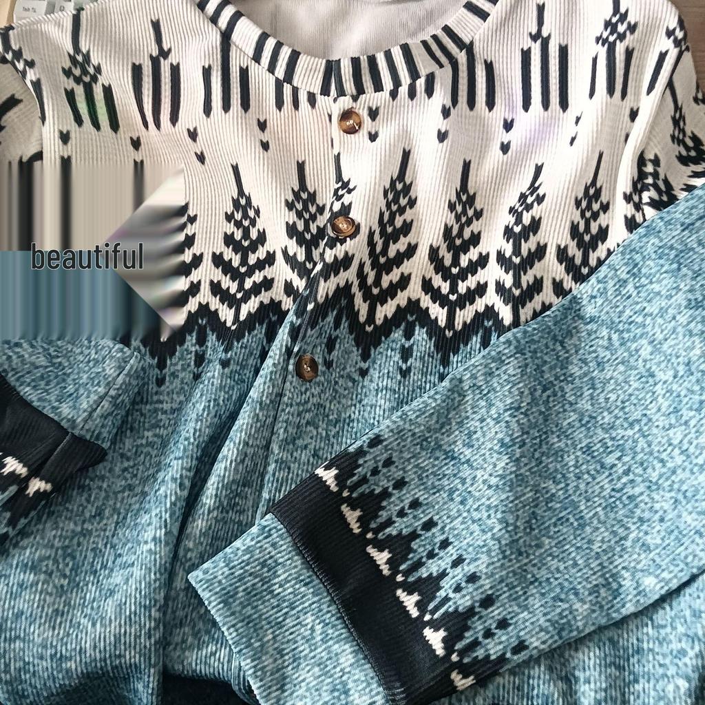 2025 Autumn/Winter Animal Print Round Neck Cardigan Sweater