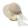 French flat-top straw hat summer seaside sunshade breathable top hat sweet bow street sunscreen sun hat children