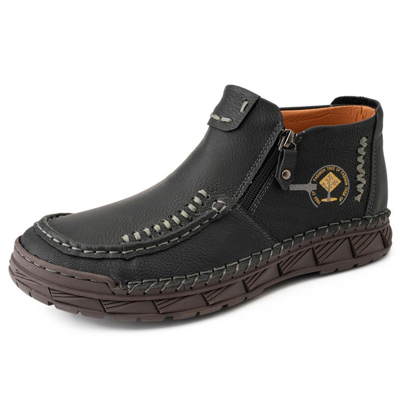 Large Size Spring and Autumn Men's Casual Boots Leather Boots Fashion Side Zipper Handmade Shoes High Top Men's Shoes