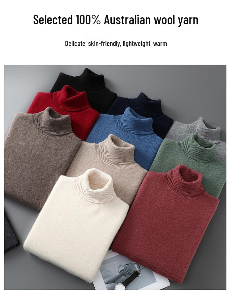 Men's 2025 High Neck Cashmere Wool Pullover - Thick, Double-Strand Knit Sweater for Autumn and Winter.