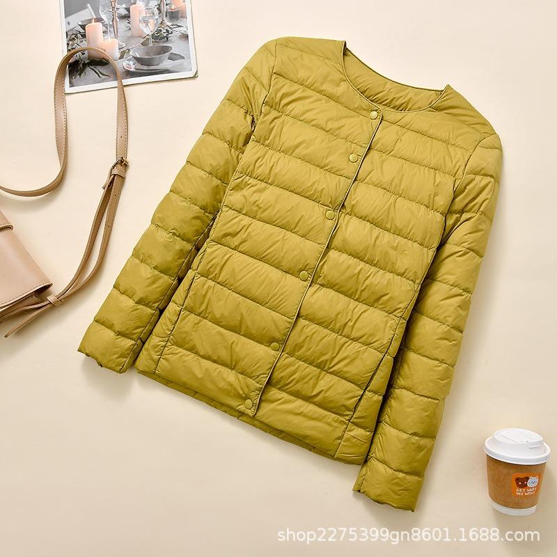 New light and thin down jacket women's round neck warm liner short large size jacket autumn and winter women's clothing collarless