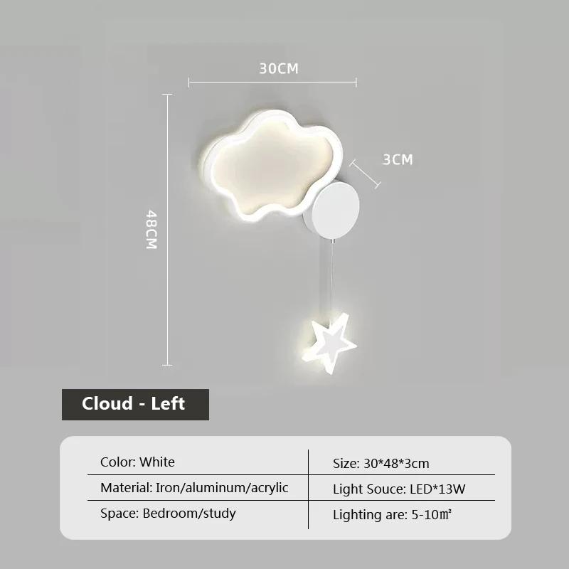 Modern LED Wall Lamp Cloud Star Moon Black and White Lighting For Children's Room Study Bedroom Living Room Indoor Wall Decor