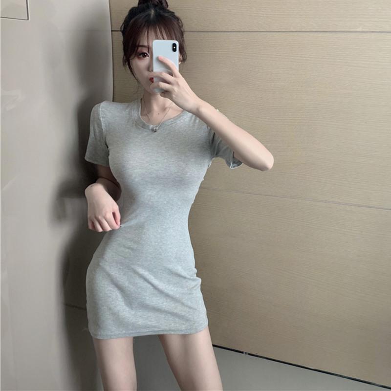 Damen Kurzarm Slim Kleid Ausgeschnittenes Bodycon-Kleid