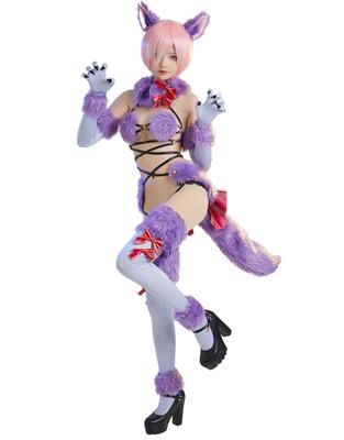 Miccostumes Adulto Anime Juego Sexy Lindo Moe Gato Fresco Zorro Bestia Disfraz Cosplay Disfraz Lencería Disfraz de Fantasía Transformación Disfraz Púrpura Femenino
