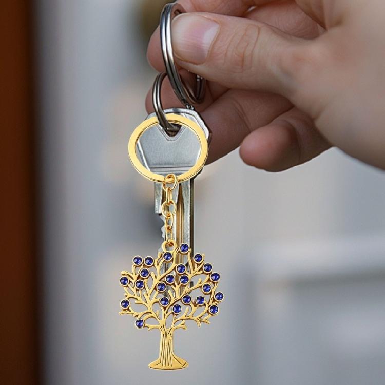 Beautiful Handmade Key Holder Accessory With Symbolic Tree Charm And Eye Catching Rhinestones Highlight