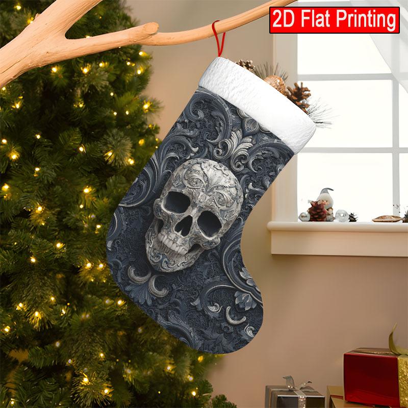 Christmas Decoration Fireplace Hanging Stocking One Piece of Socks Featuring a Skull Design, Suitable for Chri