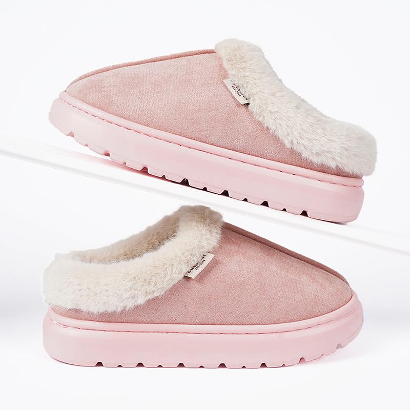 Fashion Winter Faux Fur Warm Plush Slippers Women Mix Color Platform Cotton Slippers Woman Light Non Slip House Furry Slides Female