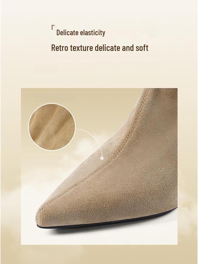 2025 Autumn/Winter Stretch Suede Stiletto Heel Pointed Toe Ankle Boots – Sexy, Soft, Comfortable Sock Design