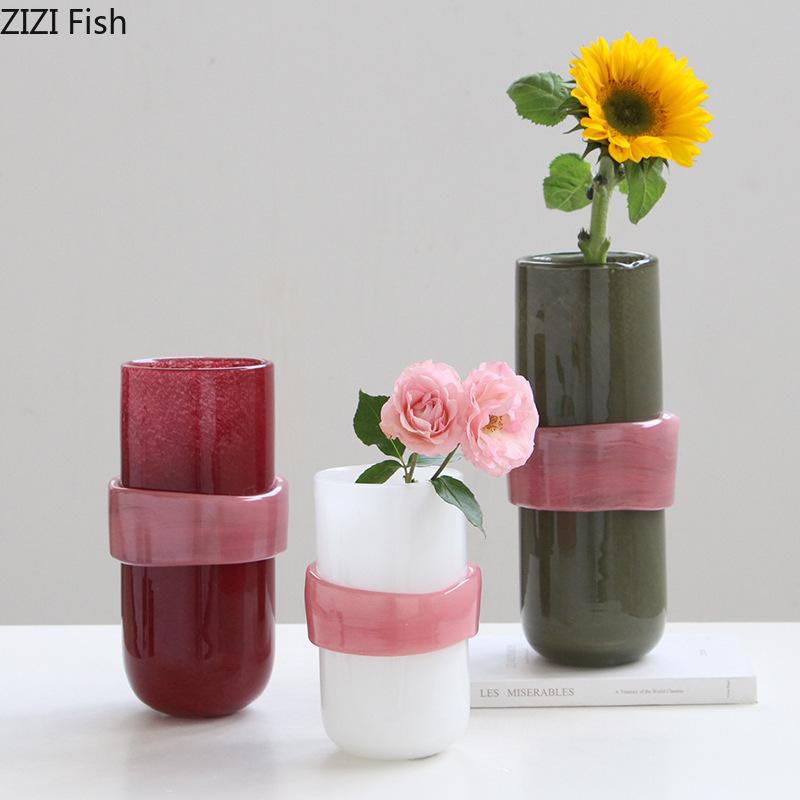 Thickened Stained Glass Vase Handicrafts Flower Pots Table Decoration Flowers Arrangement Floral Vases Room Aesthetic Decor