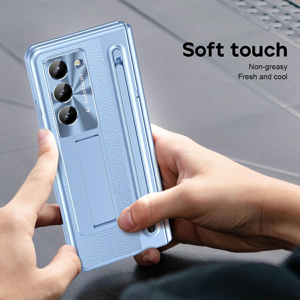 For Samsung Galaxy Z Fold6 5G Case Electroplating Edge PC+PU+Glass Film Phone Cover with Stylus