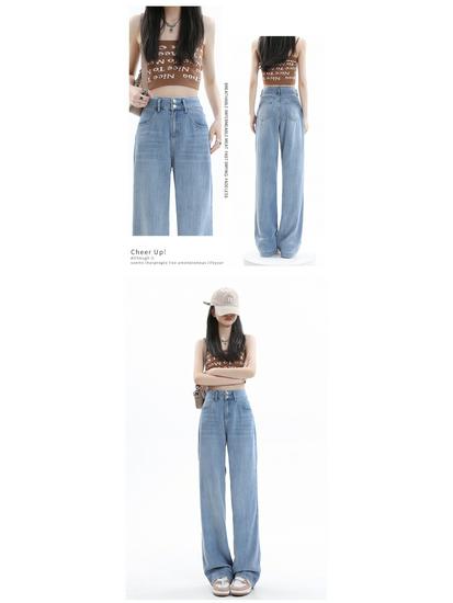 Women's High Waist Tencel Wide Leg Jeans - Summer Thin, Drapey, Slimming, Petite Floor-Length Pants
