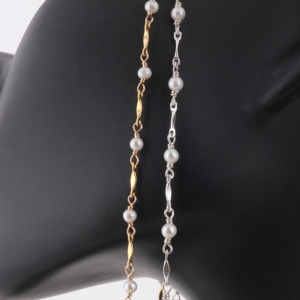 14K Gold Filled Dapped Bar Chain Beaded 3-3.5mm Fresh Water Pearls for DIY Permanent Handmade Necklace Bracelet Jewelry Making