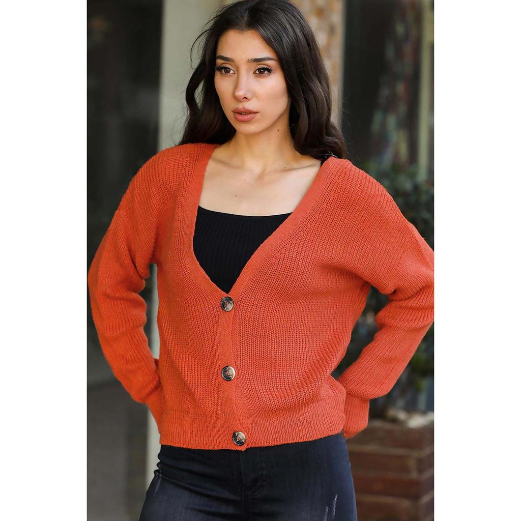 orange button cardigan