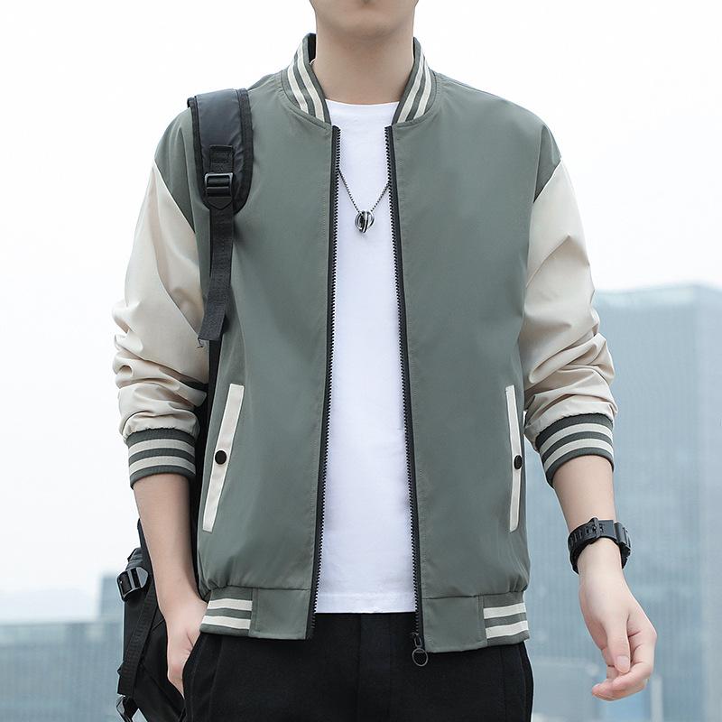 Largel Size Men's Spring Stand Collar Baseball Jacket Slim Fit Bomber Jacket